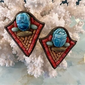 M&J HANSEN Signed Scarab Statement Earrings